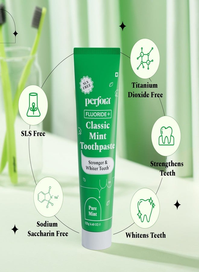 Perfora Classic Mint Toothpaste - 250g (125g X 2) | Enamel Safe Teeth Whitening Toothpaste for Men & Women | For Strong & White Teeth | SLS, Titanium Dioxide & Sodium Saccharin Free | Pack Of 2 - Image 2